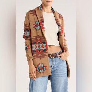LAST CHANCE: Lucky Brand Novelty Pattern Shawl Collar Open Front Cardigan